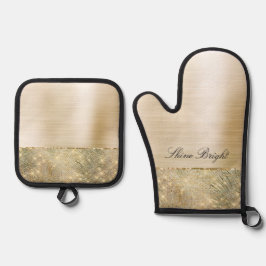 Set De Manoplas Espuma de oro de hojas verdes tropicales