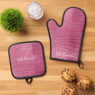 Set De Manoplas Estampado animal de caimán rosa
