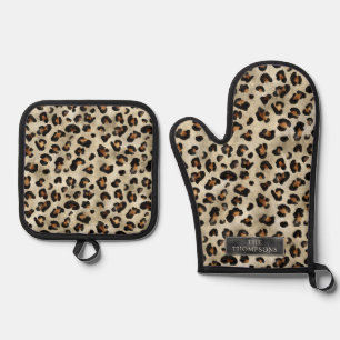 Set De Manoplas Estampado Animal Leopardo Con Lámina Falsa Negra Y