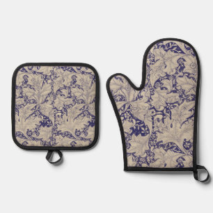 Set De Manoplas Estampado de Alhelí de William Morris Azul Antiguo