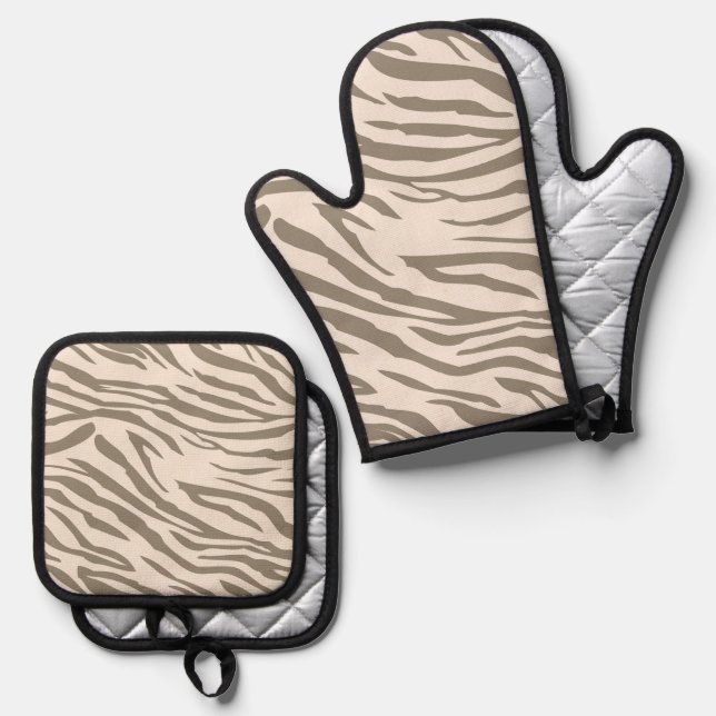 Set De Manoplas Estampado de cebra marrón blanco crema (Anverso/Reverso)