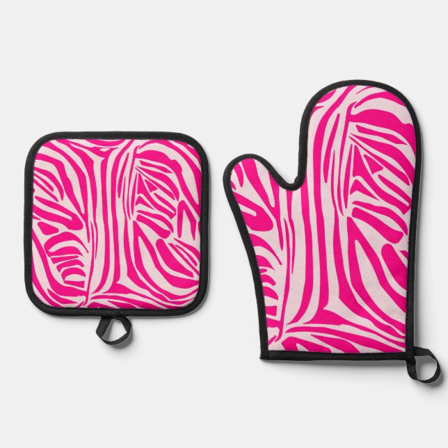 Set De Manoplas Estampado de cebra rosa (Anverso)