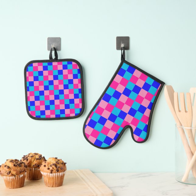 Set De Manoplas Estampado de cuadros rosas y azules (Insitu (colgante))