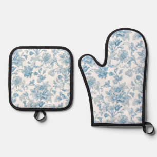 Set De Manoplas Estampado floral azul Toile-de-jouy Chinoiseries