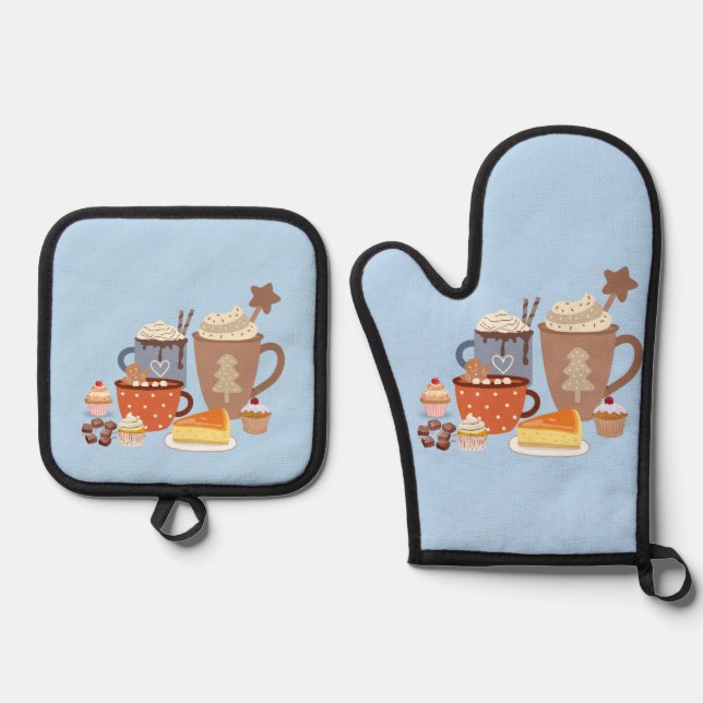 Set De Manoplas estilo de café azul de navidad (Anverso)