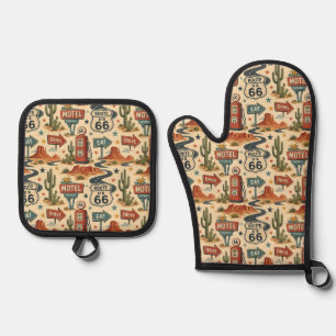 Set De Manoplas Estilo de cocina americana retro de la ruta 66