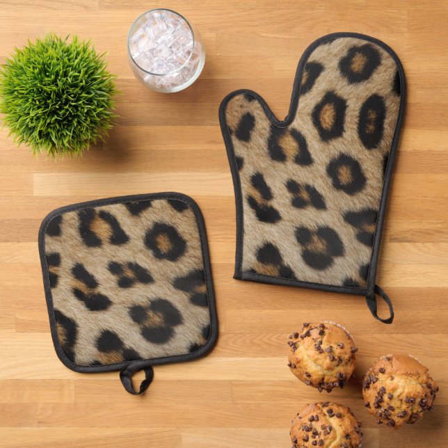 Set De Manoplas Estilo de estampado de animal de piel de leopardo (De arriba hacia abajo)