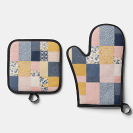 Set De Manoplas Estilo de mosaico bonito Rústico Azul Rosa