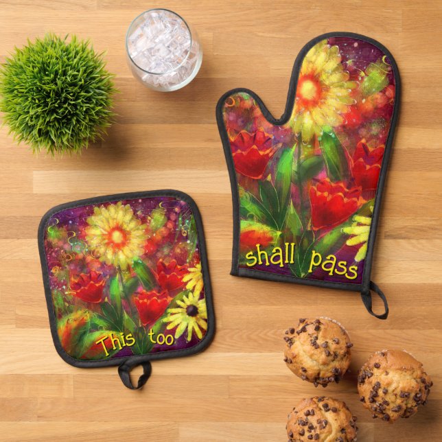 Set De Manoplas Esto inspirador también pasará el rojo floral (De arriba hacia abajo)