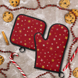 Set De Manoplas Estrella elegante de Navidades rojos dorados de Mo