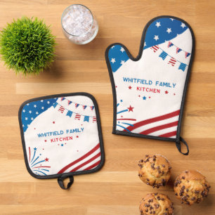 Set De Manoplas Estrellas: 4 de julio, Personalizado de cocina fam