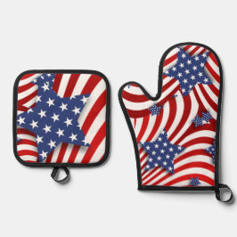 Set De Manoplas Estrellas rojas, blancas y azules