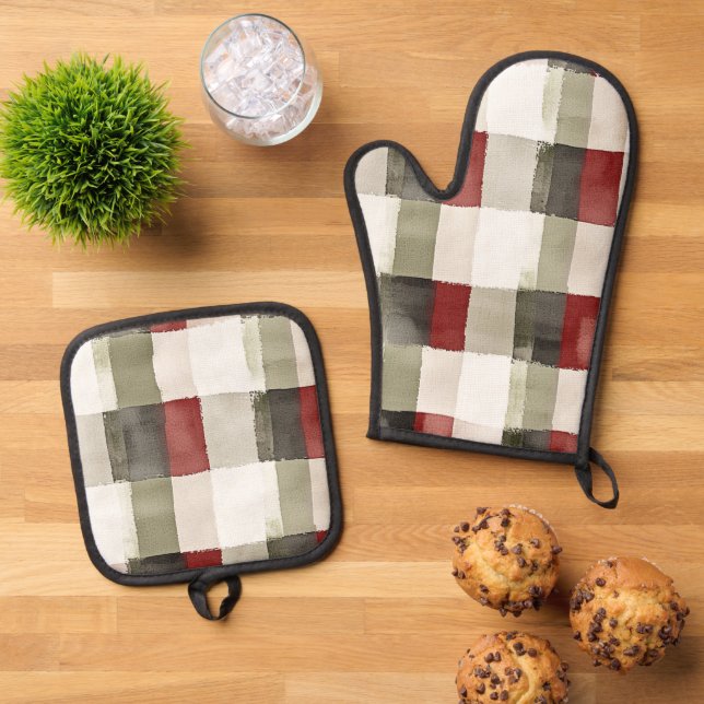 Set De Manoplas Estripas rojas de marfil verde pino (De arriba hacia abajo)