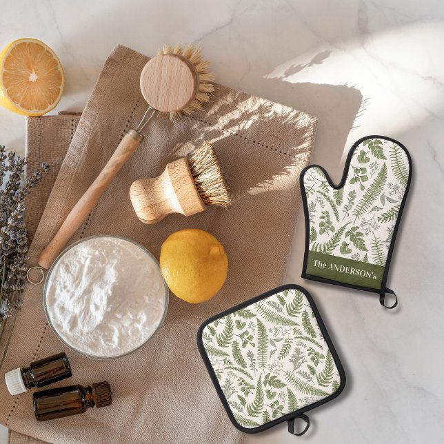 Set De Manoplas Eucalyptus deja nombre personalizado de la vegetac (Eucalyptus Leves Pattern Custom Name Pven Mitt and Pot Holders )