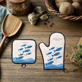 Set De Manoplas Familia personalizada Pescado costero azul moderno