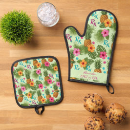 Set De Manoplas Farmacia personalizada de piña e hibiscus