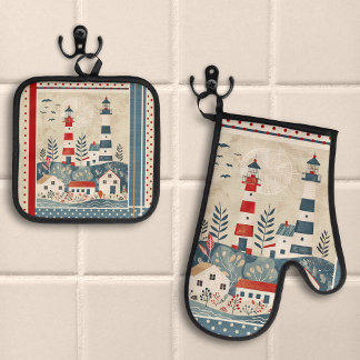 Set De Manoplas Faro Retro Boho Nautical