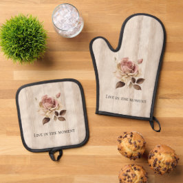 Set De Manoplas Faux Rusam Cream Pink Rose Wood