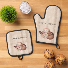 Set De Manoplas Faux Rusam Cream Wood Rosa Rosa Cowgirl