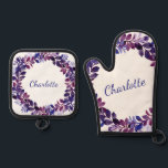 Set De Manoplas Favor del partido de novias florales púrpura perso<br><div class="desc">Partido Bridal de la flor morada personalizada Favor Oven Mitt & Pot Holder Set</div>
