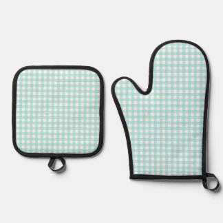 Set De Manoplas Faye y Lauren Aqua Blue Gingham 1
