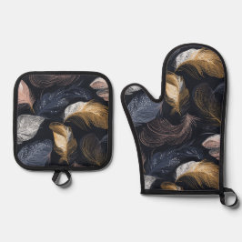 Set De Manoplas Feather Design Elegant Dark Tones