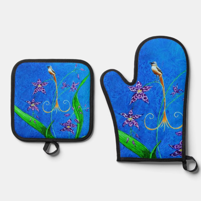 Set De Manoplas Feliz ave orquídea hawaiana (Anverso)