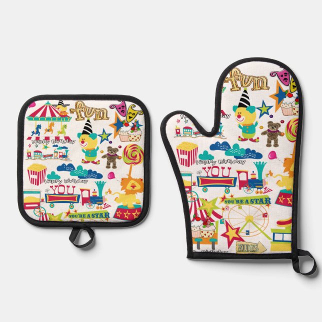 Set De Manoplas Feliz cumpleaños, Oven Mitt y Pot Holder Sets (Anverso)