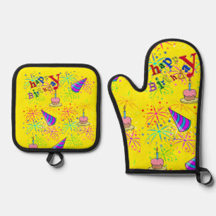 Set De Manoplas Feliz cumpleaños, Oven Mitt y Pot Holder Sets
