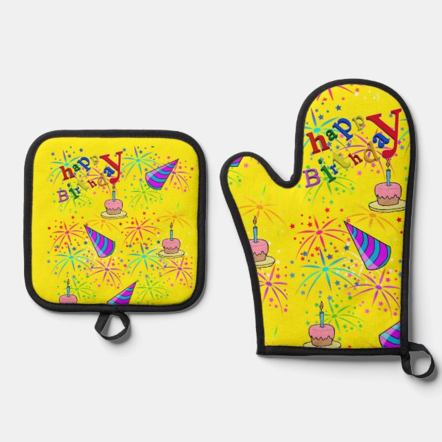 Set De Manoplas Feliz cumpleaños, Oven Mitt y Pot Holder Sets (Anverso)