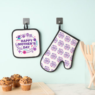 Set De Manoplas Feliz Día de la Madre Estilo Retro Te Amo Mamá