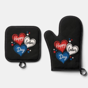 Set De Manoplas Feliz Día del Trabajo Corazones Patrióticos Rojo B