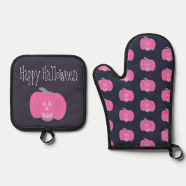 Set De Manoplas Feliz Halloween Pink Jack-o-lanterns