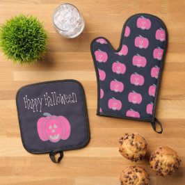 Set De Manoplas Feliz Halloween Pink Jack-o-lanterns