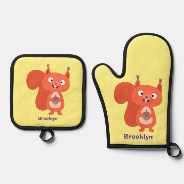 Set De Manoplas Feliz ilustracion de personalizado de ardilla roja (Anverso)