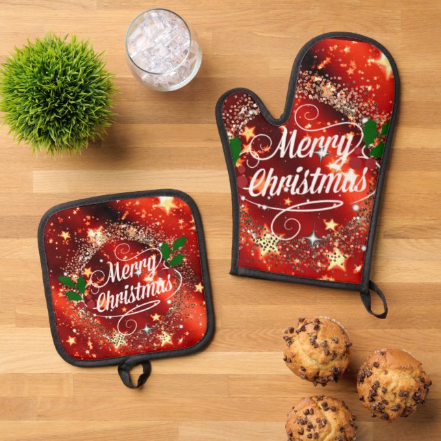 Set De Manoplas Feliz Navidad, diseño festivo, (De arriba hacia abajo)