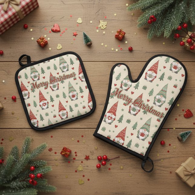 Set De Manoplas Feliz Navidad Gnomo Escandinavo  (Subido por el creador)