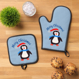 Set De Manoplas Feliz Navidad Pingüino