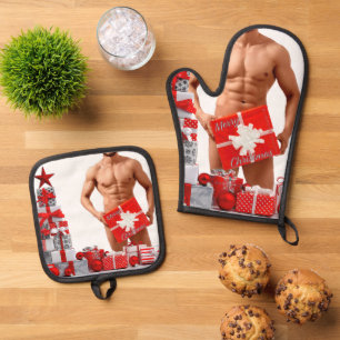 Set De Manoplas Feliz Navidad SlipperyJoe regalo rojo blanco plata