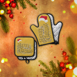 Set De Manoplas Feliz Navidad - Vintage, con Santa Hat |