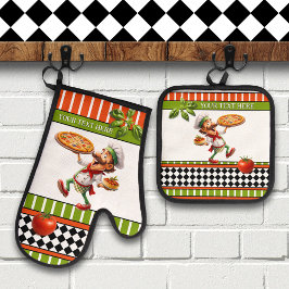 Set De Manoplas Feliz panadero de pizza italiano