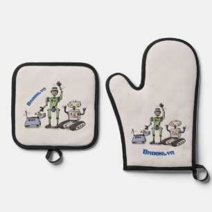 Set De Manoplas Feliz personalizado de trío de robots lindos