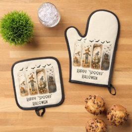Set De Manoplas Feliz "Spooky" calabazas de Halloween Fantasma de 