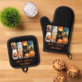 Set De Manoplas Feliz "Spooky" calabazas de Halloween Fantasma Gat