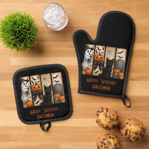 Set De Manoplas Feliz "Spooky" calabazas de Halloween Fantasma Gat
