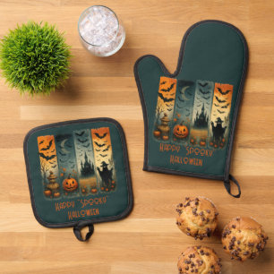 Set De Manoplas Feliz "Spooky Spooky" Bats de la Calabaza de Hallo
