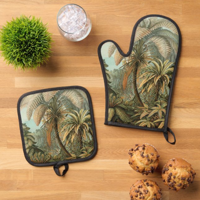 Set De Manoplas Ferns Palm Tree Antique Botanica Ferns Art (De arriba hacia abajo)