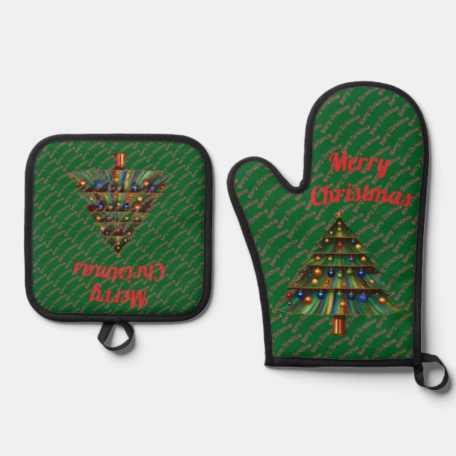 Set De Manoplas Festive Merry Christmas Tree Holiday (Anverso)
