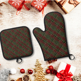 Set De Manoplas Festividad de los Navidades Green Plaid de Borgoña