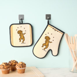 Set De Manoplas Figdewdrop Juggling Squirrel gold pot holders